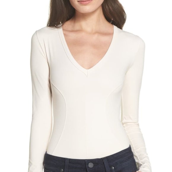NWT! Free People Deep-V-Neck Bodysuit Neutral - Picture 2 of 6